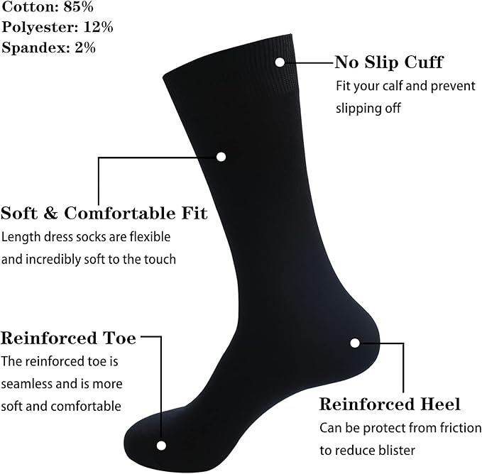 Men's Dress Socks 5 Pairs Mens Cotton Calf Business Formal Socks Soft Breathable Athletic Long Crew Casual Socks