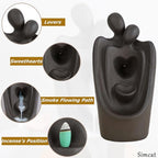 Simcat Backflow Incense Burner Handicraft Hugging Lovers Incense Waterfall Burner Ceramic Incense Holder Censer Romantic Home Decor +20 Backflow Incense Cones 30 Incense Sticks 1 Tweezer 1 Mat