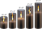 Eywamage 5 Pack Grey Glass Flameless Candles with Remote, Flickering Slim Tall LED Pillar Votive Candles Battery Included