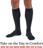 Merino Wool Dress Socks for Men – Over-the-Calf, Ribbed Wool Dress Socks for Size 8-12 – Breathable, Reinforced Heel and Toe