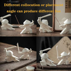LYART Samurai Statue Decor Japanese Warrior Decor Children's Room Statues, Kongfu Tea Pet Decoration, Incense Holder for Stick Burner Incense Stick Holder(White3 and Green3)
