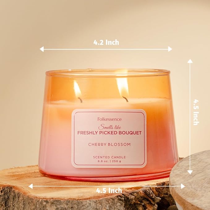 Folkulture Scented Candle | 8.81 Oz - Cherry Blossom Candles for Home Scented | Soy Candle or Non Toxic Candles for Relaxing | Long Lasting Pink Candle for Relaxation Gifts for Women