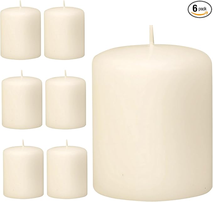 Biedermann & Sons 45-Hour Long Burning Unscented Pillar Candles, Ivory, 3 x 4 Inch - Set of 6
