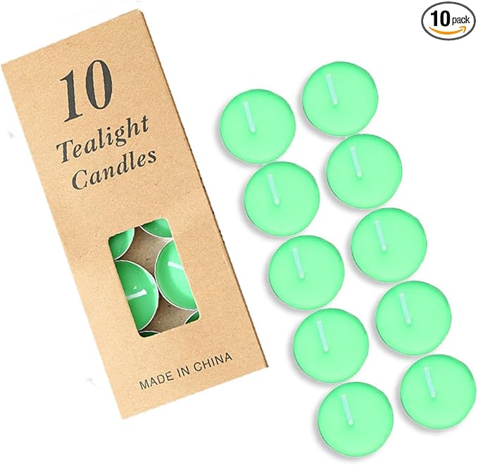 Tea Candles Wedding 10 Pack Party and Home Decoration Votive Parties Tealight Small Wishing Bulk with 1.5-2 Hours Extended Burn Time Mini for Birthday Emergency Family (Green)