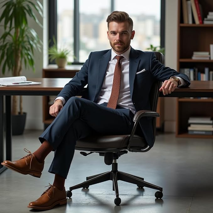 7BigStars Mens Dress Socks – 6 Pairs Crew, Soft Stay Up, Cotton Comfort for Business, Office, Big and Tall, Breathable