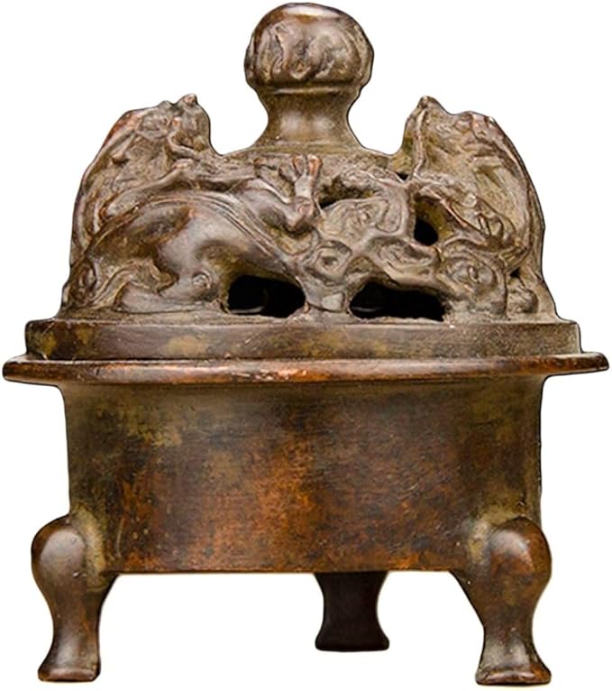 Incense Burner Chinese Incense Holder Brass Incense Burner Zen Copper Incense Burner Antique Style Home Office Fengshui Decor 3 * 3 * 3.4IN 0.8LB