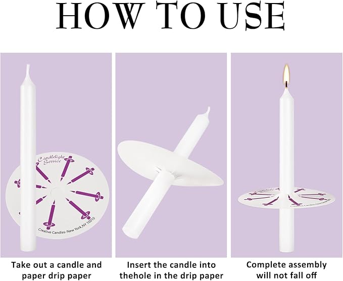 200 White Taper Candles with Drip Protectors Smokeless and Unscented 4.7'' H X 0.47'' D- Handheld Drip Guard,Church for Prayers, Vigil,Memorial Services, Religion,Shabbat, Prayer Candles