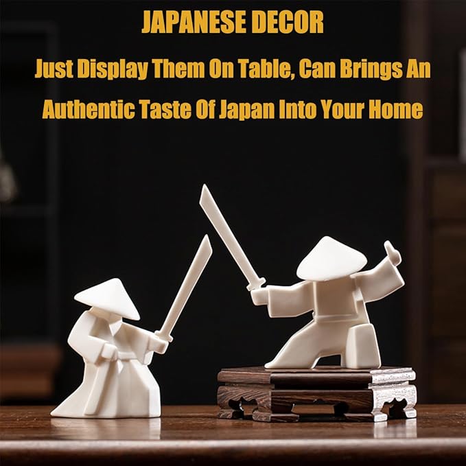 EAEMDY Samurai Figure Figurine Japanese Warrior Statue Decor for Table Room, Incense Holder for Stick Burner Incense Stick Holder, Kongfu Tea Pet Decoration (2. White A+B)