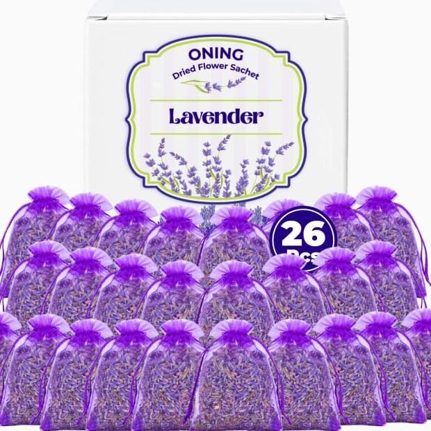 26 Pack Lavender Sachet Bags - Home Fragrance Sachets, Natural Lavender Flowers, Dried French Lavenders Perfect for Wardrobe, Drawers, Closet, Storage