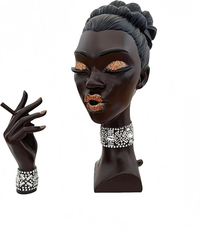 Head scents: Elegant Head Incense Black Woman Burner, Modern Design, Stylish Head scents Incense Holder Black Women, Sophisticated Home Decor, Desk Accessory (Orange Eye)