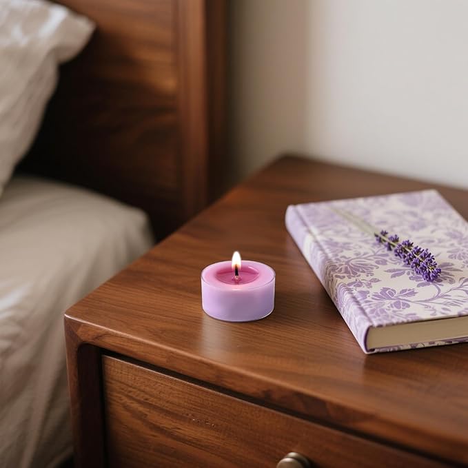 Scented Tea Lights Candles, Lavender Twilight, 48 Pack – Purple Scented Tealight Candles – 100% Palm Wax, 6 Hour Burn Aromatherapy Tea Light Votive Candle for Relaxation, Spa, Yoga, Home Decor