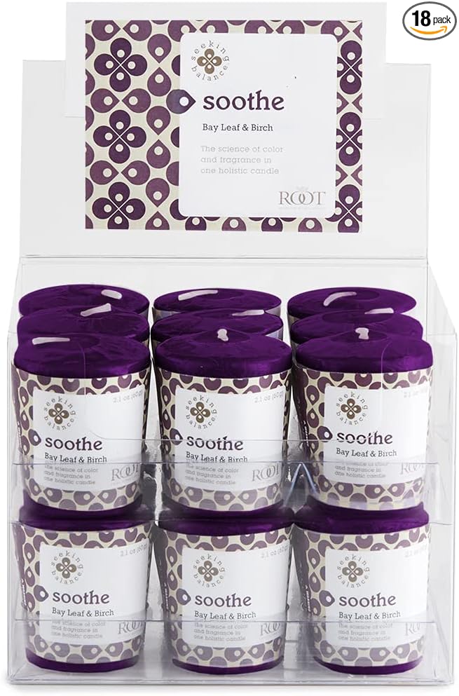 Root Candles Seeking Balance Spa Candle Aromatherapy Candles, Votives, Soothe: Bay Leaf & Birch, 18-Count
