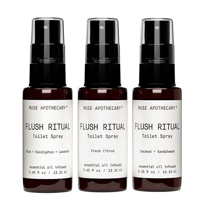 Muse Apothecary Flush Ritual - Aromatic & Refreshing Toilet Spray, Use Before You Go, Infused with Natural Essential Oils - Travel Size Mini Collection, 0.45 oz, 3 Pack