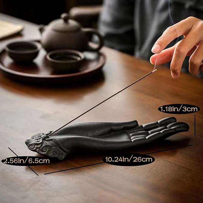 Ceramic Incense Holder for Sticks - Incense Burner Holder Zen Decor with Buddha Hand Design Protection from Evil - 10.2" L X 2.5" W X 1.2" H