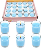 Set of 20 Babyblue Votive Candles Clear Glass Filled Unscented Soy Wax Candle for Home Spa Weddings Holiday Baby-Shower Party and DIY