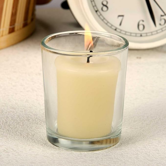 18PCS Beeswax Votive Candles Bulk, Pure Natural Beeswax - 15 Hour Burn Time, Unscented Handmade Candles for Church and Festival Decoration(Ivory)