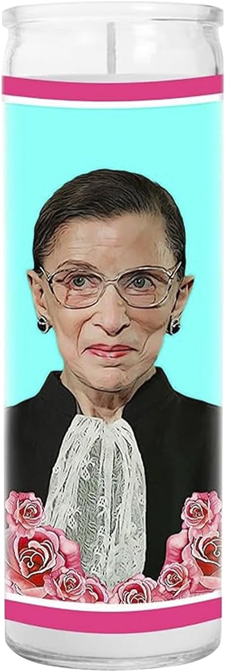 Ruth Celebrity Glass Jar Candle – Unscented Handmade Soy Wax Votive Candle – Unique Gift for Bader Ginsberg Fans & Law Lovers – Home Decor Collectible for Living Room & Office – 8 Inch