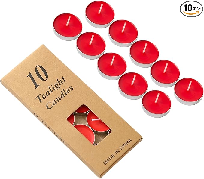 Tea Candles Wedding 10 Pack Party and Home Decoration Votive Parties Tealight Small Wishing Bulk with 1.5-2 Hours Extended Burn Time Mini for Birthday Emergency Family (Red)