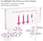 200 White Taper Candles with Drip Protectors Smokeless and Unscented 4.7'' H X 0.47'' D- Handheld Drip Guard,Church for Prayers, Vigil,Memorial Services, Religion,Shabbat, Prayer Candles