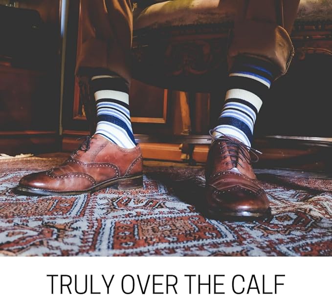 Pierre Henry Over the Calf Socks for Men (3 pairs) | Cotton Over the Calf Dress Socks | Long Socks Designed to Stay up 12+ hr
