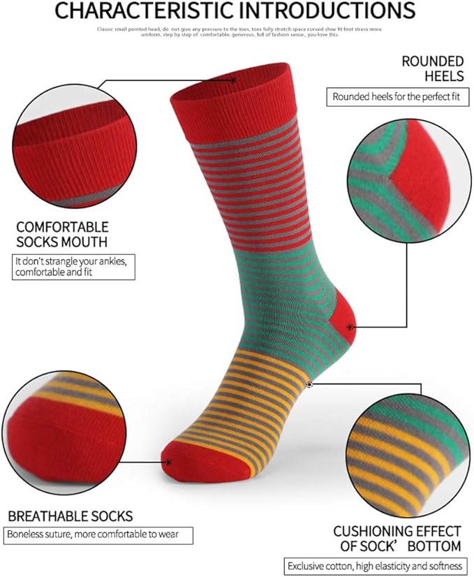 HHX YONLEE Dress Socks 5/6/10 Pairs Crew Argyle Colorful Cotton Novelty Casual Happy Fun