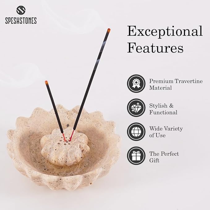 Marble Incense Holder 5.5 Inch Handmade Round Travertine Palo Santo Sticks Holder for Aesthetic Home & Bedroom décor, Inscents Stick Burner for Aromatherapy & Fragrance Accessories