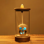 Skull Backflow Incense Burner Ceramic Holder with 45 Cones - Waterfall Smoke Aromatherapy Decor for Home, Yoga, Meditation - Unique Gift for Halloween, Gothic Decor (6.5" H)