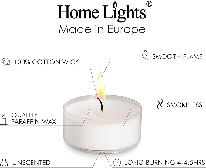 Tealight Candles, Giant 100,200,300 Bulk Packs, 4-4.5 Hrs White Unscented European Smokeless Clear Cup Tea Lights for Shabbat, Weddings, Christmas, Home Decorative- 100 Pack