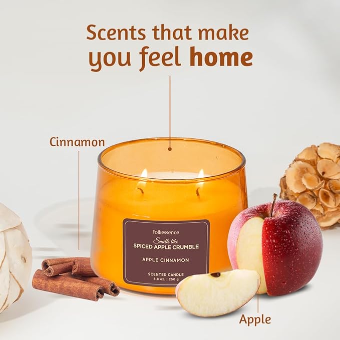 Folkulture Fall Scented Candle | Large 8.81 Oz - Apple Cinnamon | Two Wick Soy Candles | Autumn Non Toxic Candles for Relaxing | Long Lasting for Aromatherapy | Thanksgiving & Holiday Gifts for Women