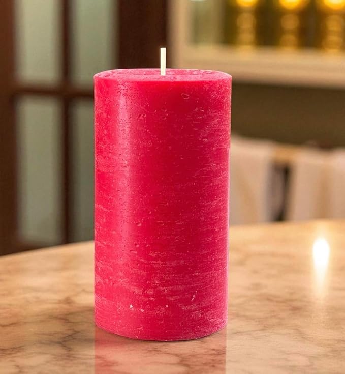 Mister Candle Rustic Red Pillar Candle – 3" x 6" Handmade Unscented Solid Color – 80 Hour Long Burn – Holiday Candle for Christmas Décor, Weddings, Centerpieces & Rustic Home Decorations