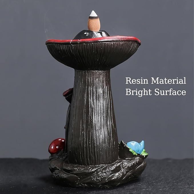 Mushroom Backflow Incense Holder, Resin Aromatherapy Decor with Smoke Cascade Effect for Home Relaxation, Meditate Stress Relief Waterfall Incense Burner Fountain with Cones Zen Room Decor