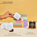 White Sage Incense Brick Gift Set by Aromafume | 12 Bricks & Tree of Life Exotic Burner | White Sage with Rose, Lavender, Palo Santo, Sandalwood, Frankincense | Sage for Cleansing, Smokeless Smudging