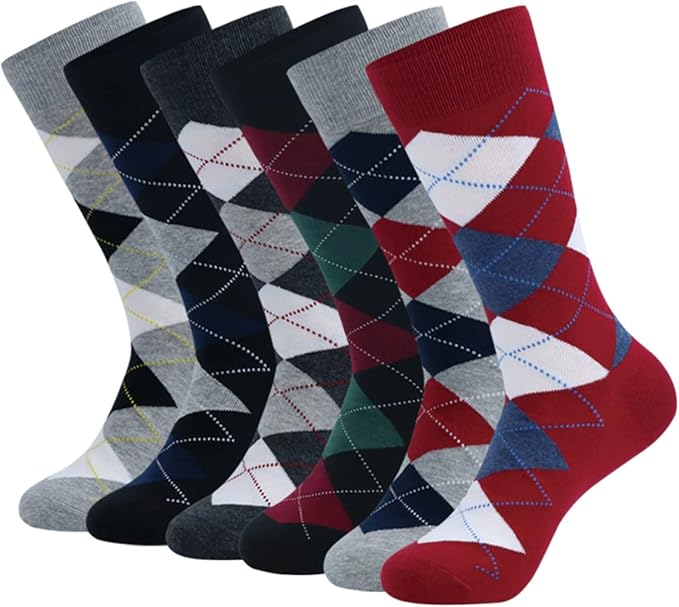 HHX YONLEE Dress Socks 5/6/10 Pairs Crew Argyle Colorful Cotton Novelty Casual Happy Fun