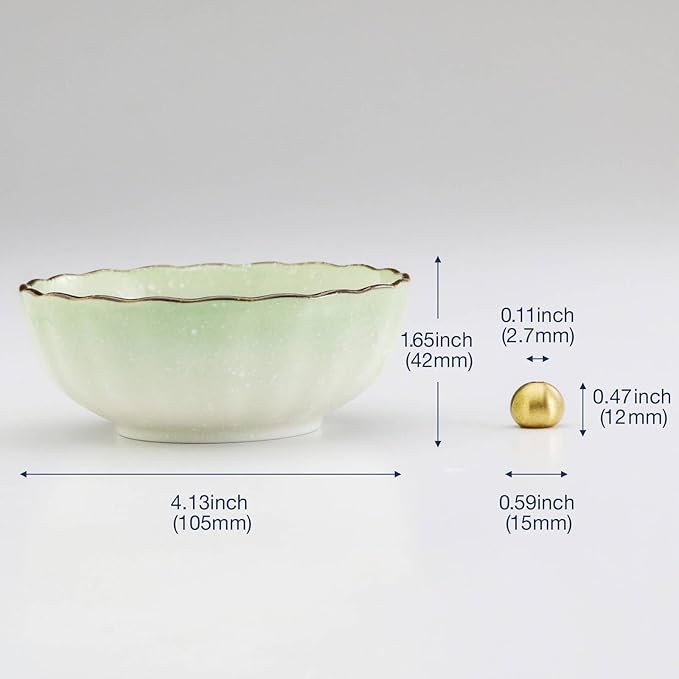 Asayu Japanese Lotus Incense Holder for Sticks 4.1 inch (105mm), Traditional Made in Japan Ceramic Ash Catcher and Brass Incense Burner Set - Light Green