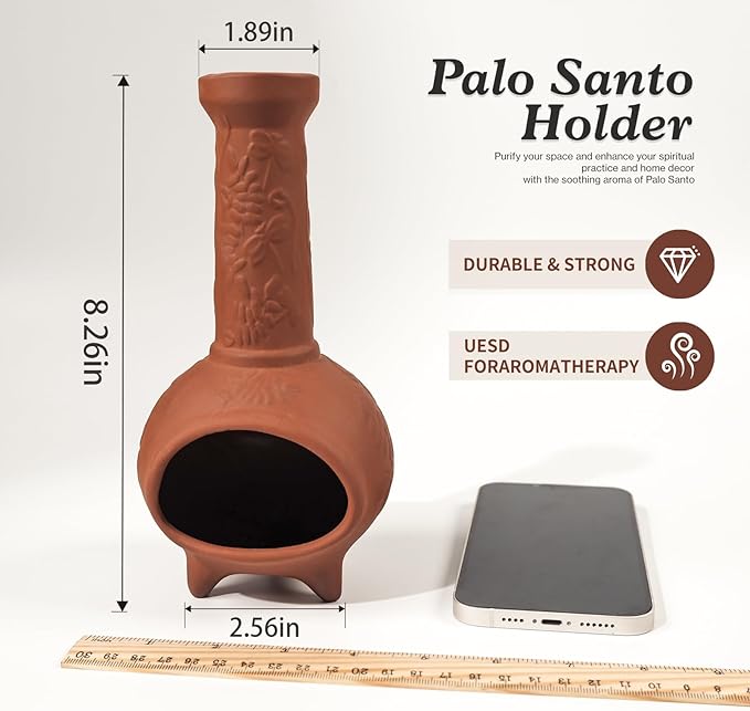 Handmade Terracotta Palo Santo Holder & Mini Chiminea Incense Dish-Elegant Cone Burner for Palo Santo Sticks & Sage-Ideal for Energy Cleansing, Yoga, Meditation,Zen,Altar Decor & Aromatherapy