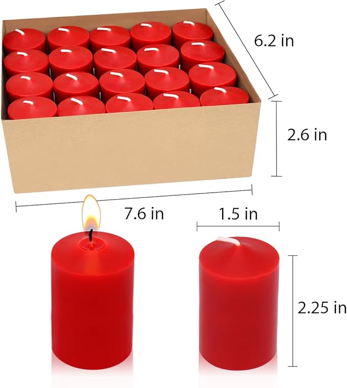 15 Hour Red Votive Candles, Unscented 1.5 Inch Diameter Wax Candles for Wedding, Party & Home, 1.5"D x 2.25"H