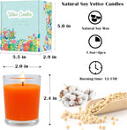 4 Packs Unscented Orange Votive Candles in Clear Glass, Small 1.8oz Natural Soy Wax 2 Inch Fall Colored Candles for Thanksgiveing Day Wedding Party Dinner Table Home Decoration- 12 Hours Burn Time
