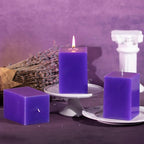 KONNI Square Violet Pillar Candles Set of 3, 2.8"x 4" Unscented Pillar Candles Bulk, 30 Hours Long Burning Candles, Smokeless Dripless Large Candle for Wedding, Home Decoration, Parties, Spas, Dinner