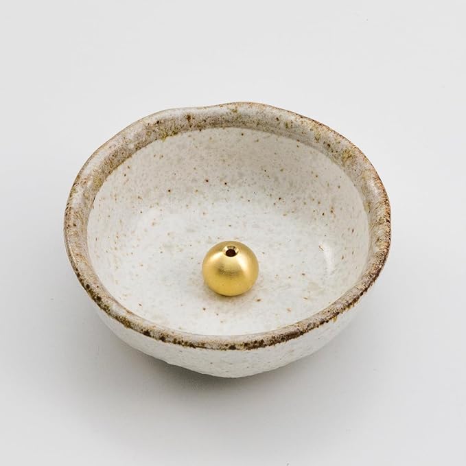 Asayu Japanese Small Mini Incense Holder for Sticks 3.3 inch (83mm), Made in Japan Ceramic Ash Catcher and Brass Incense Burner Set for Yoga, Meditation (Small Pearl Incense Holder)