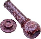 Marble Handmade Soapstone Red Incense Stick Holder | Candle Burner | Tea Light Holder - Round Jaali Carving for Gifting. Decorative Home and Office Decor - (2.5 x 2.5 x 10 Inches)