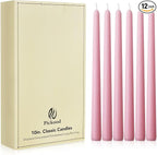 New Burning Formula Unscented Dripless 10-Inch Taper Candles Set of 12 - Pink, for Wedding, Dinner - Smokeless, Long Burning - Hand Poured, Colored Tall Candlesticks - Rosa