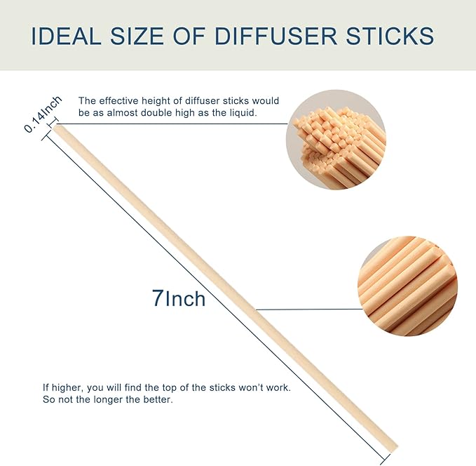 HOSSIAN 50pcs Reed Diffuser Sticks - Wood Rattan-Reed Sticks -Essential Oil Aroma Diffuser Sticks- Spa-Aromatherapy (Primary Color7/18cm)