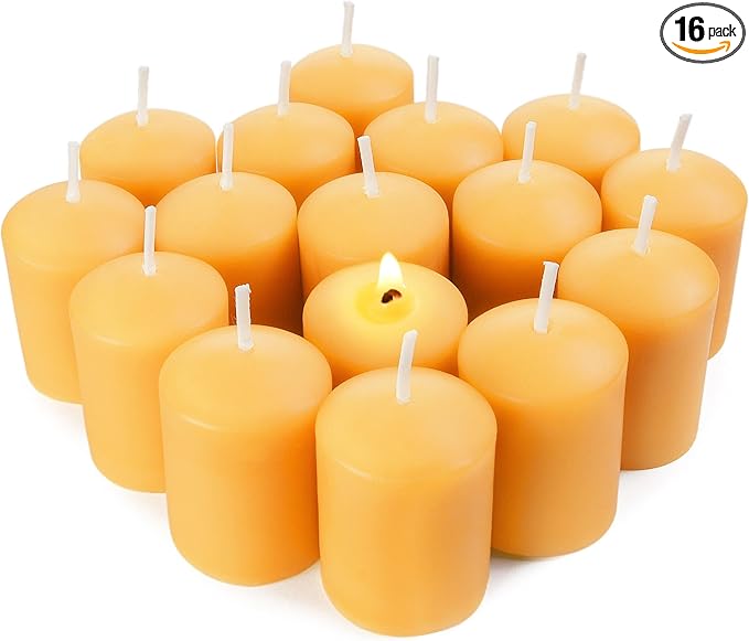 Pure Beeswax Votive Candles, 16-Pack Bees Wax Candles Bulk - 9 Hours Long Burning, Unscented and Non-Toxic for Prayers, Home Decoration, Spa, Christmas