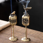 Antique Golden Magpie Lantern Incense Burner, Multi-Use Decorative Incense Holder, Elegant Zinc Alloy Craftwork, Ideal for Meditation, Relaxation, and Home Decor (Golden Crane)