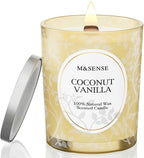 M&SENSE Coconut Vanilla Scented Candle, Wooden Wick Candles with Lid, 100 Hours Long Burning No Toxin Natural Soy Wax 18oz, Relax Stress Relief Sleep Home Fragrance,Housewarming Gifts for Her Him