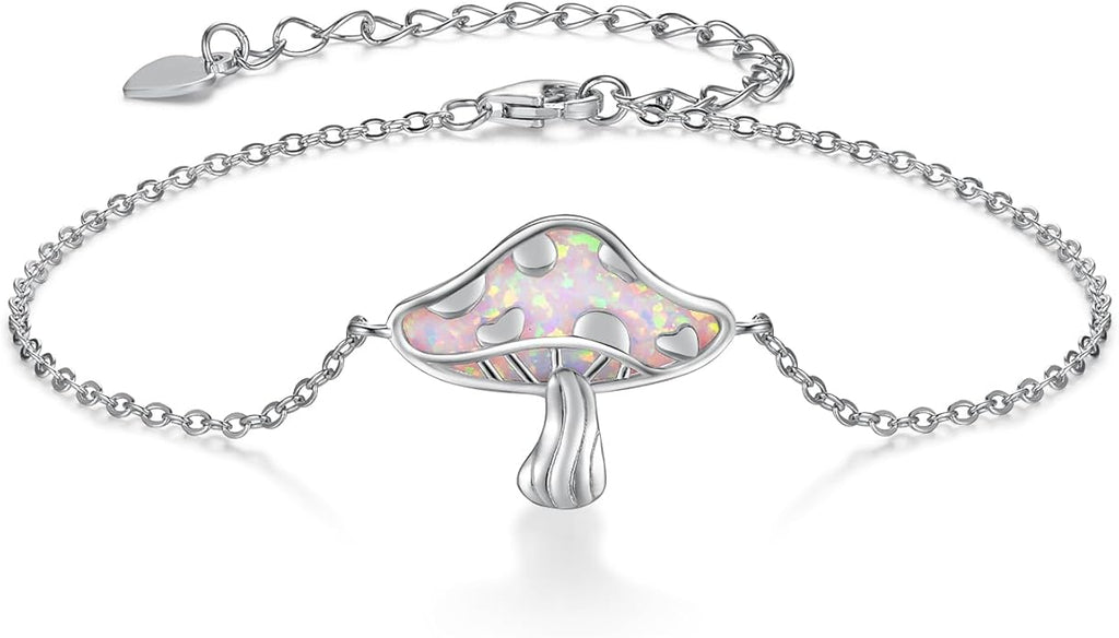 TYSO Mushroom Bracelet 925 Sterling Silver White/Pink/Blue Opal Mushroom Bracelet Jewelry Gift for Women