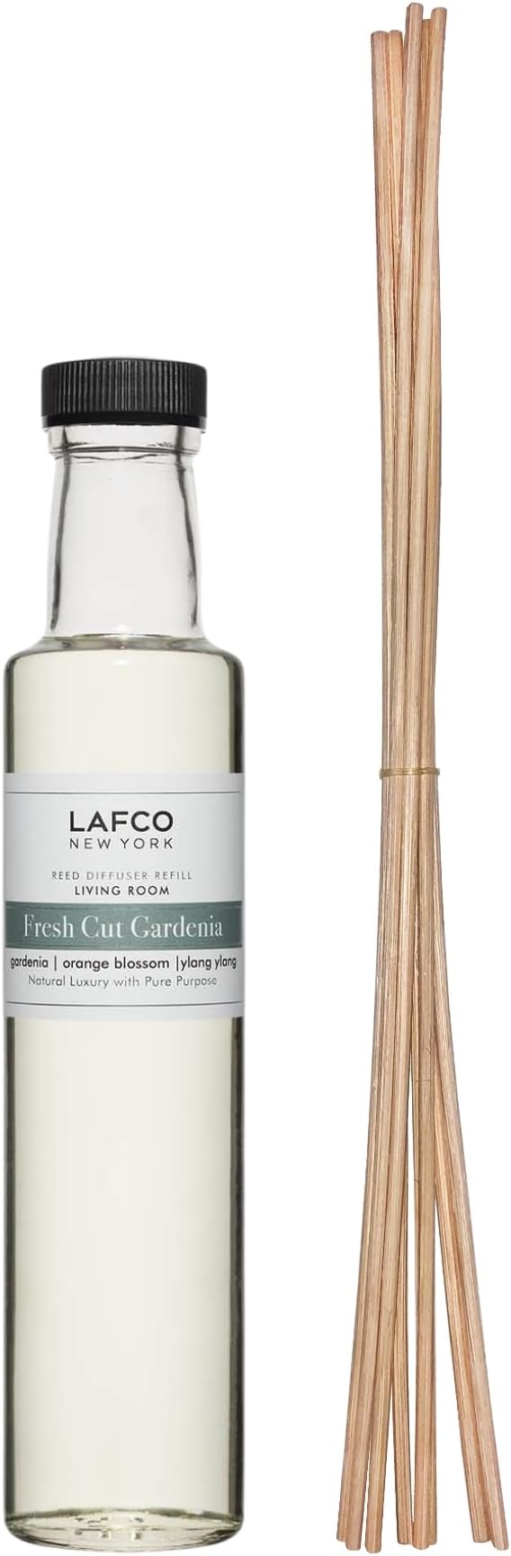 LAFCO New York Reed Diffuser Refill, Fresh Cut Gardenia - 8.4 oz - Up to 4-Month Fragrance Life - Includes Natural Wood Reeds - Free of Dyes & Propellants - Made in the USA