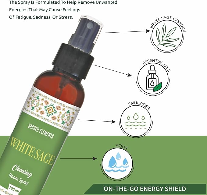 Sacred Element's White Sage Room Spray | Natural Purifying Mist for Energy Clearing, Negativity Release, Spiritual Balance & Aromatherapy | 3.38 Fl Oz / 100ml Non-Toxic Air Freshener