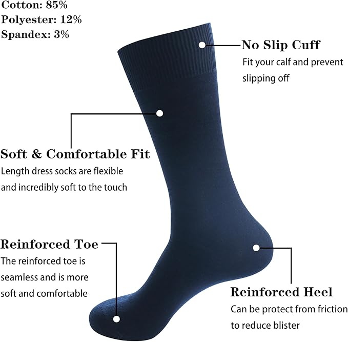 Men's Dress Socks 5 Pairs Mens Cotton Calf Business Formal Socks Soft Breathable Athletic Long Crew Casual Socks