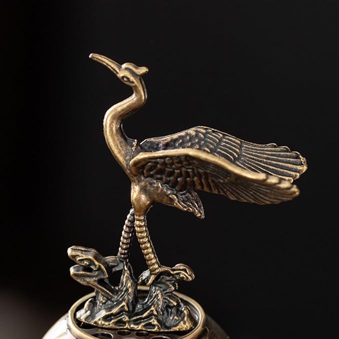Antique Golden Magpie Lantern Incense Burner, Multi-Use Decorative Incense Holder, Elegant Zinc Alloy Craftwork, Ideal for Meditation, Relaxation, and Home Decor (Golden Crane)